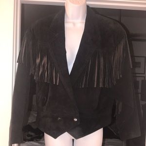 Vintage 100% Genuine suede leather fringe Women’s jacket waist details